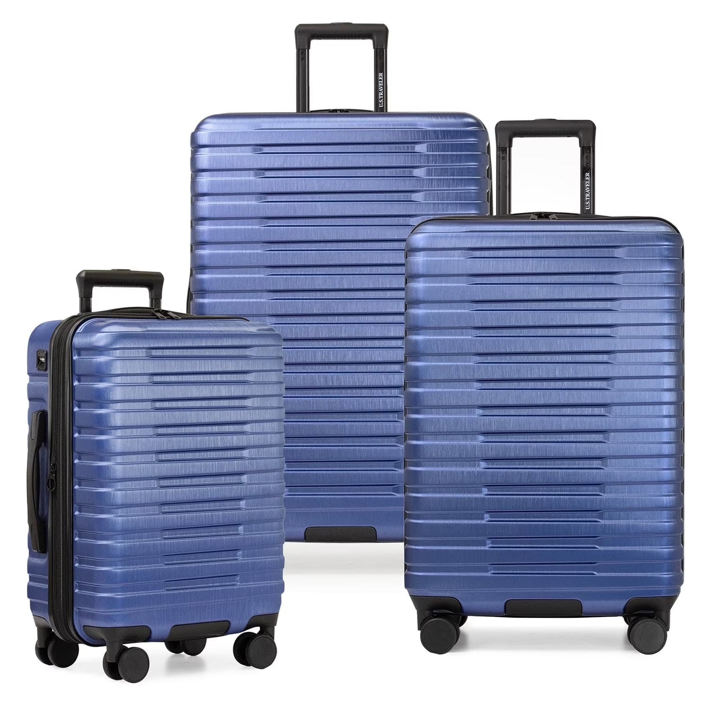 U.S. Traveler Boren Hardside Rugged Spinner Luggage Set w/USB Port, Navy, 3-Piece (22/26/30)