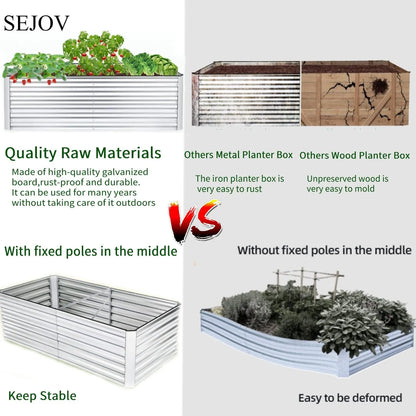 SEJOV 8x4x2FT Galvanized Raised Garden Bed Kit, Rectangular Raised Garden Planter Boxes, Metal Raised Flower Beds Outdoor with 478 Gallons Capacity, for Flowers Herbs Vegetable, Silver