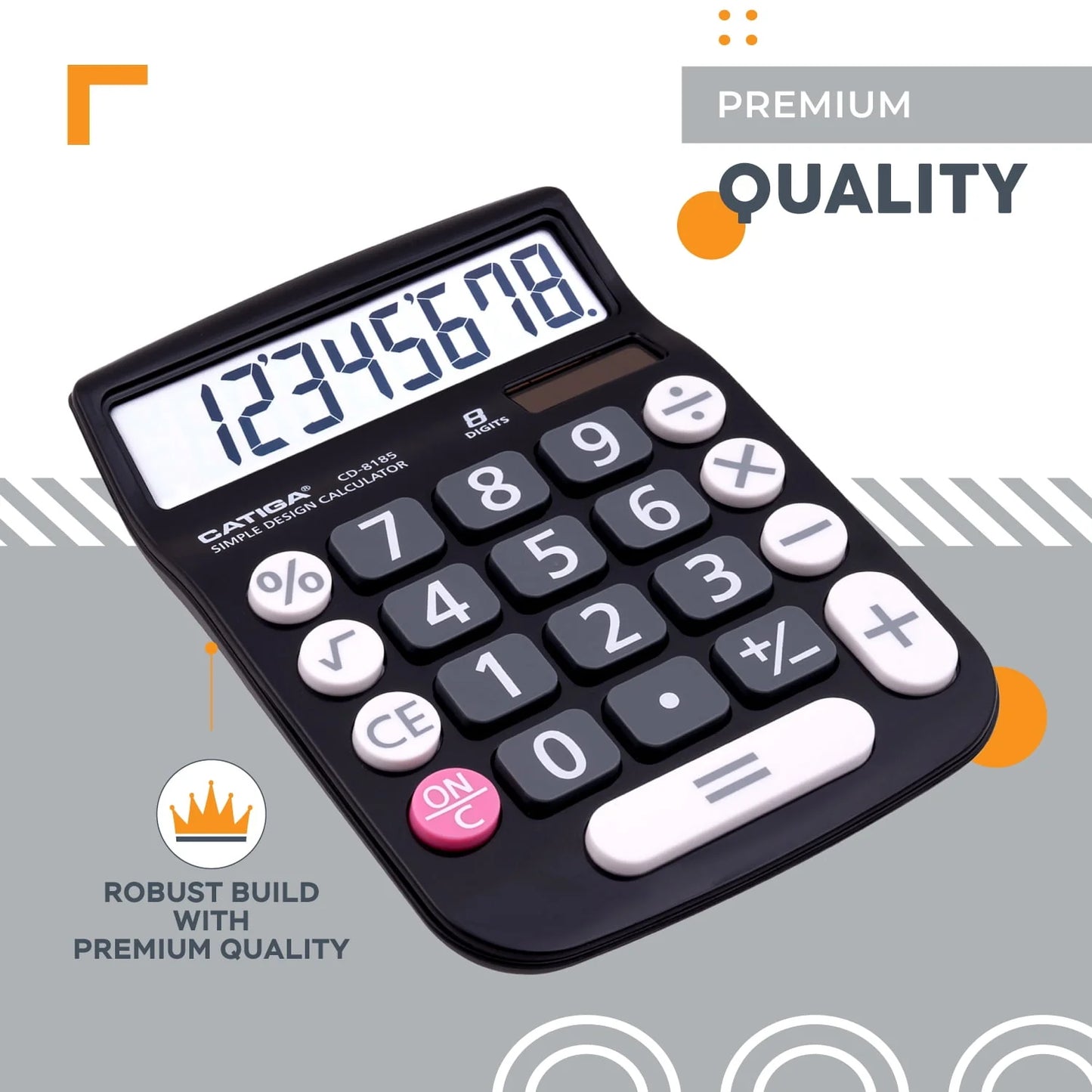 CATIGA CD-8185 Calculator Large LCD & Buttons 8 Digit Dual Power Home Office School (Black)