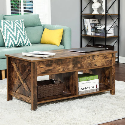 YITAHOME Split Lift Top Coffee Table with Hidden Storage and Open Shelves for Living Room Home Office, Brown
