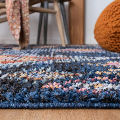 SAFAVIEH Morocco Sloan Abstract Geometric Polyester Area Rug, Navy/Multi, 6'7" x 6'7" Square
