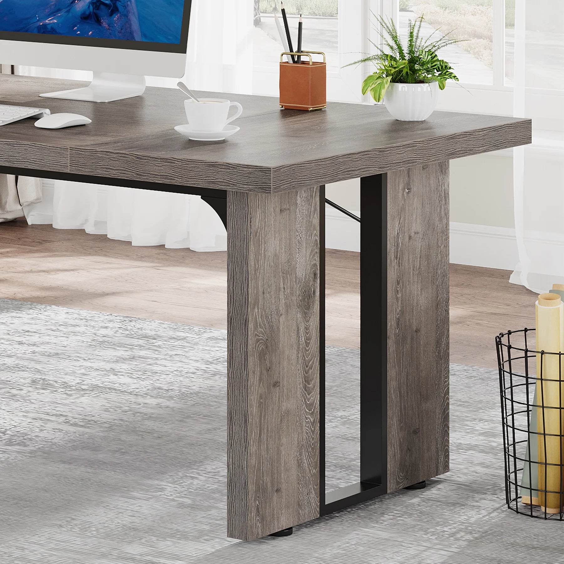 Tribesigns 70.9 Inch Executive Computer Desk, Large Study Writing Table for Home Office, Grey