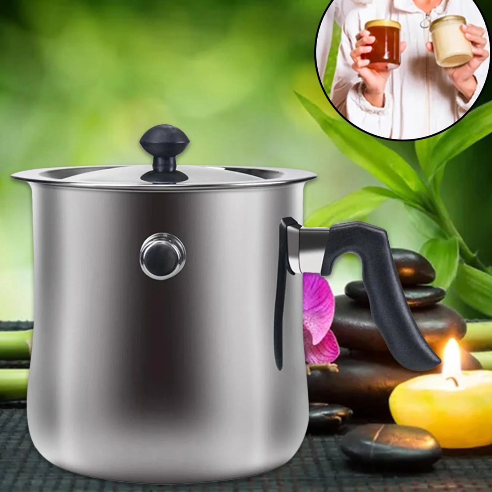 Candle Making Pouring Pot Stainless Steel Double Boilers Dripless Pouring Heat-Resistant Handle Melter Pot,Candle Making Supplies 20x17CM 2.5L