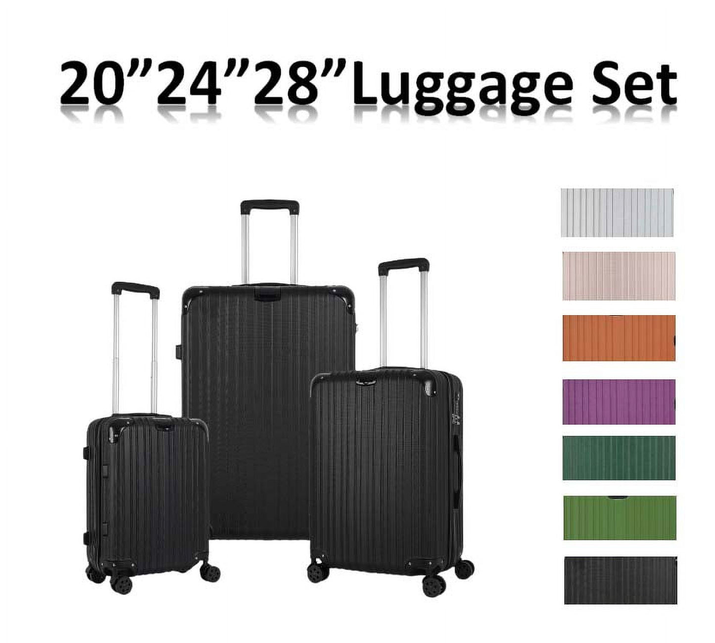 Line Embossed Hard Leather Luggage Set, Three-Piece Suitcase Set, Customs Lock, Black