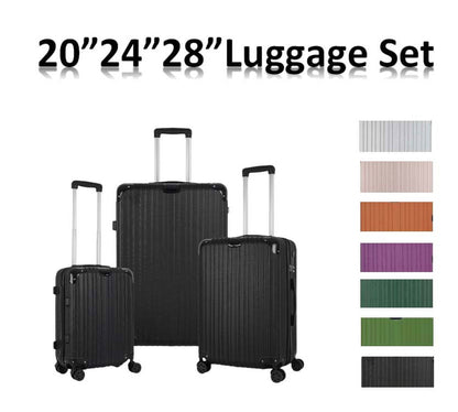 Line Embossed Hard Leather Luggage Set, Three-Piece Suitcase Set, Customs Lock, Black