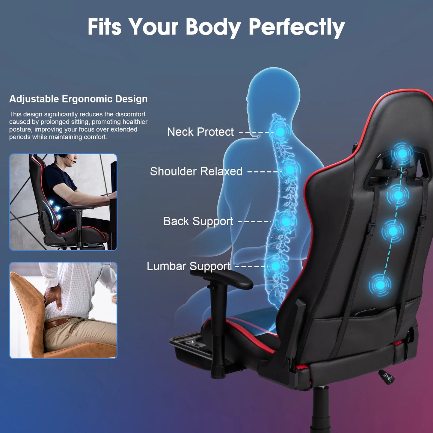 Douxlife 7-Point Massage Gaming Chair with Footrest, 175° Reclining, Ergonomic Racing High Back Home Office Computer Chair, Video Game Chair for Adults Kids