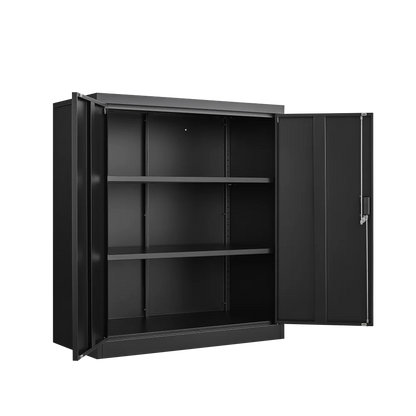 Tcbosik Metal Storage Cabinet with Lock, Home Office Cabinet with Adjustable Shelves and 2 Doors, Small Cabinet for Garage, Shop, Gym, Black