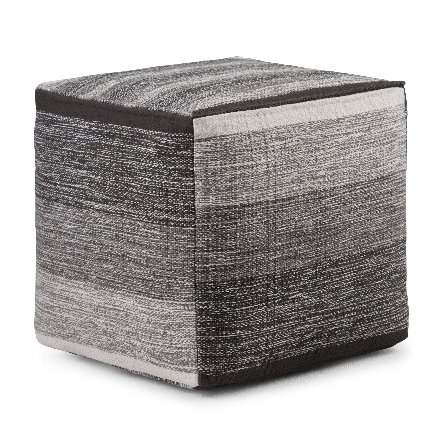 Simpli Home Naya Cube Pouf in Gray Melange Cotton