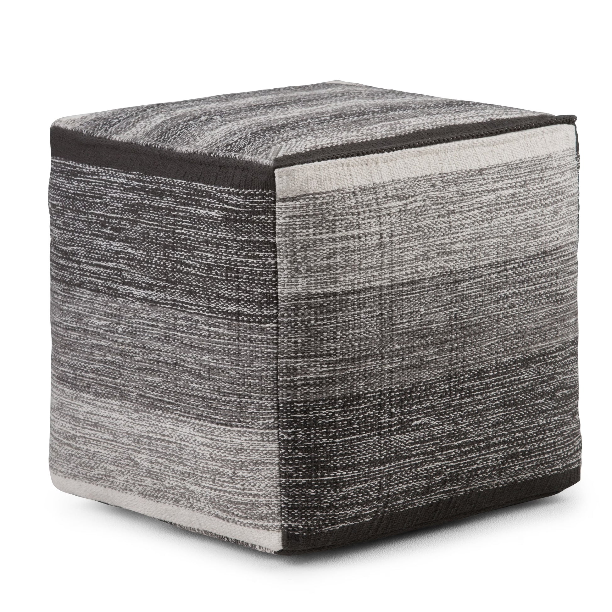 Simpli Home Naya Cube Pouf in Gray Melange Cotton