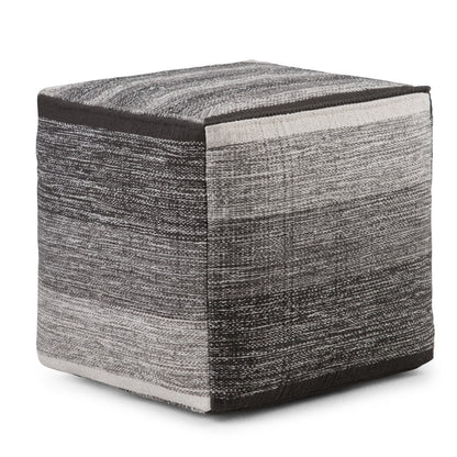 Simpli Home Naya Cube Pouf in Gray Melange Cotton