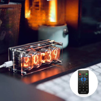 Nixie Tube Clock with IN-12 Tubes, Luminous Clock, Retro Modern Desk Vintage Punk Digital Desktop Creative Ornaments USB Type-C Connection Type
