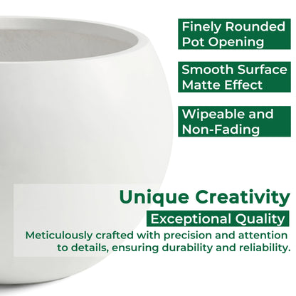 19.3" D x 13" H Fiberstone Large Size Planter, Black, 15" Pot Opening, Sphere Flower Pots with Drainage Hole, Weather Resistance Indoor/Outdoor Round Planters for Tree or Plants