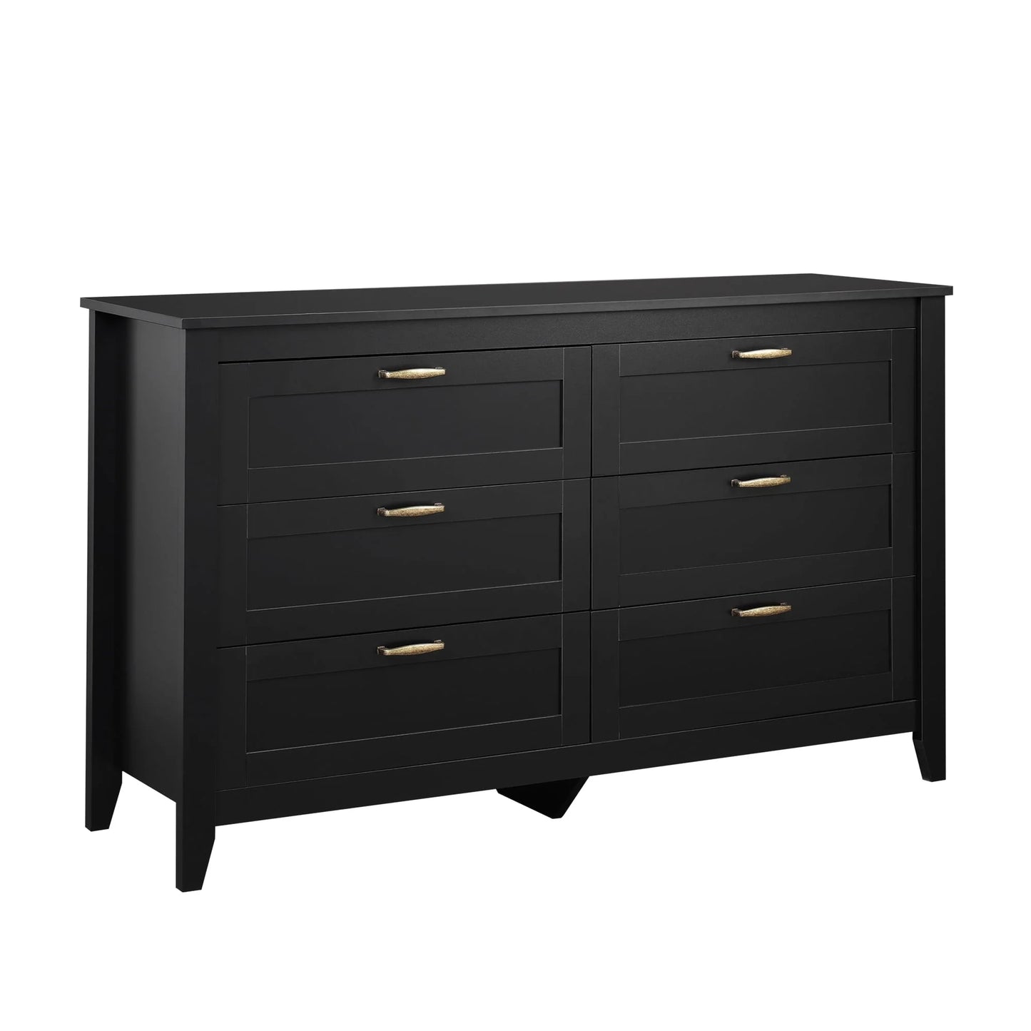 WLIVE Black Dresser for Bedroom, Double Dresser with Chest of 6 Drawers for Living Room & Nursery Toddlers Room, Retro Chest of Drawers with Metal Handle, Double Wood Dresser, Large Storage Cabinet