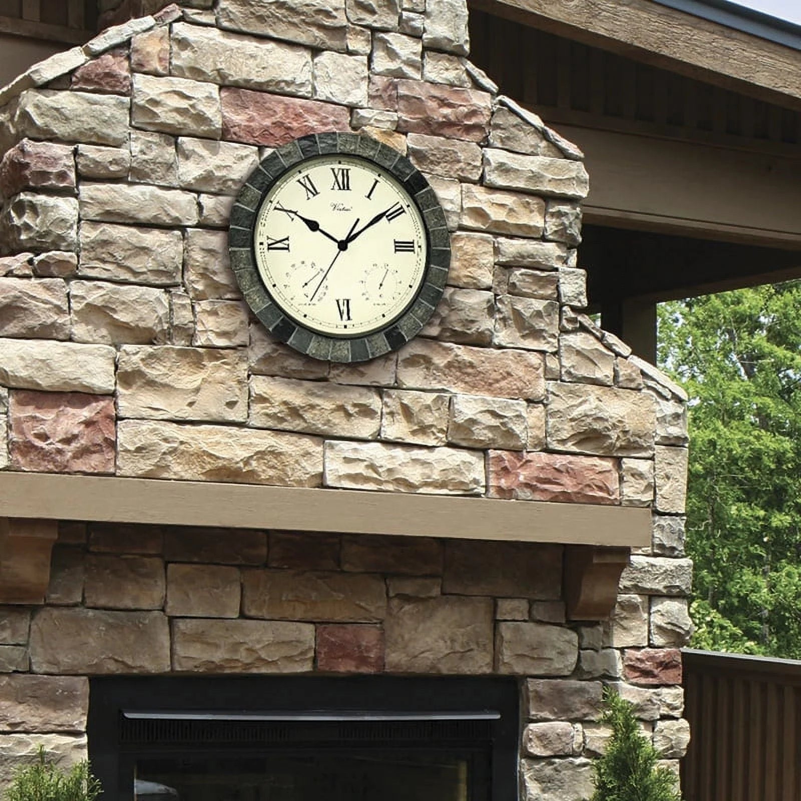 Swim Central 15" Battery Operated Faux Stone Large Print Roman Numeral Outdoor Clock with