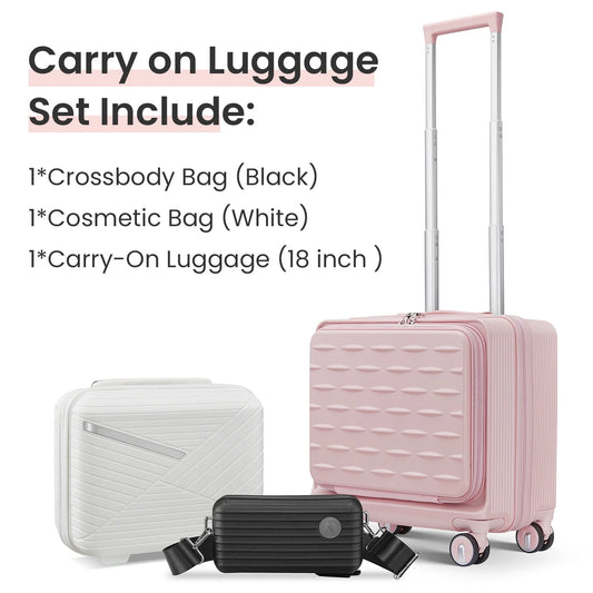 18" Carry On Luggage with Front Open Door &Laptop Interlayer, Hard Shell Suitcase Built-In TSA Luggage Lock, Hardside Lightweight PC Travel Suitcase for Women Men with Spinner Wheels Airline Approved