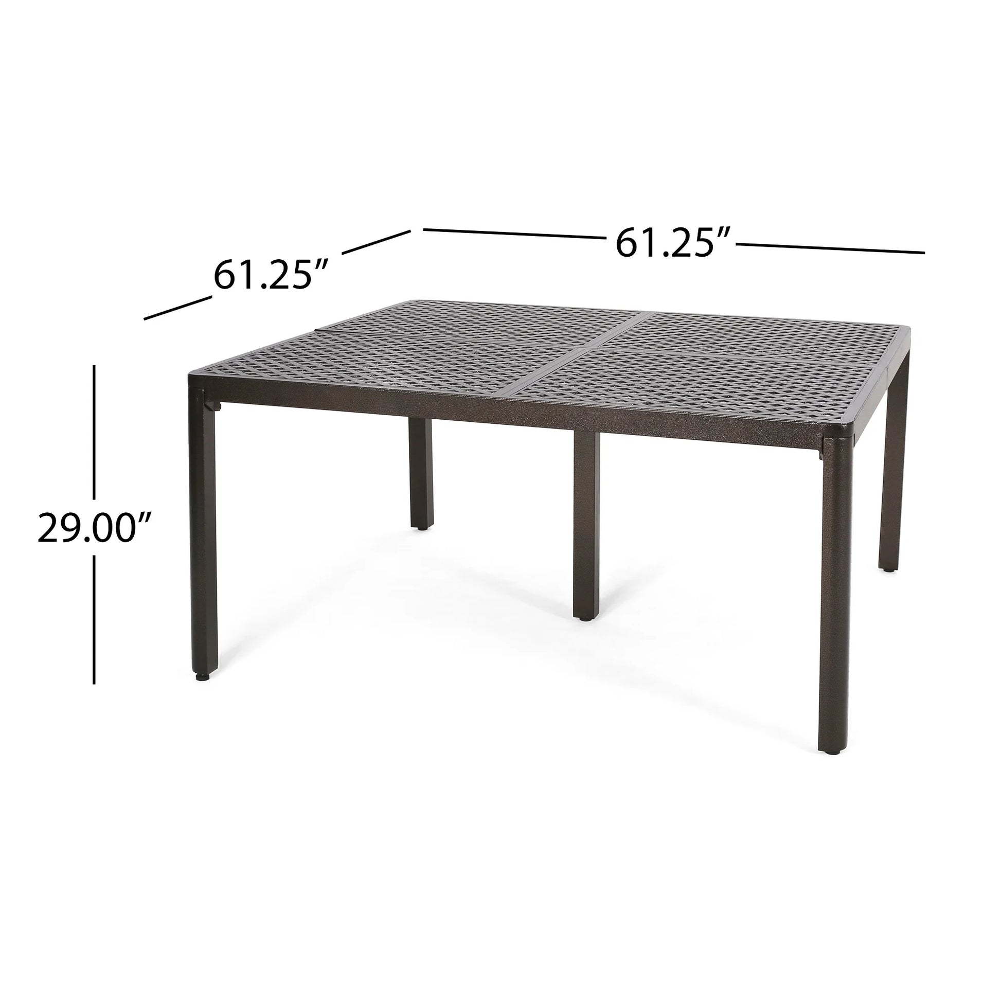 Modern Aluminum Dining Table, 61.25" Square, Gloss Black With Woven Accents, Rust , 8 Seats Poolside Area 62" Outdoor