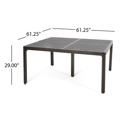 Modern Aluminum Dining Table, 61.25" Square, Gloss Black With Woven Accents, Rust , 8 Seats Poolside Area 62" Outdoor