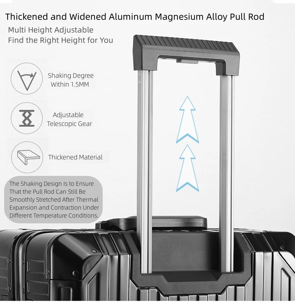 All Aluminum Magnesium Hardshell Carry On Luggage with Lock, Airline Approved Hardside Carry on Suitcase with Spinner Wheels, Checked Metal Rolling Luggage Case for Travel, Business