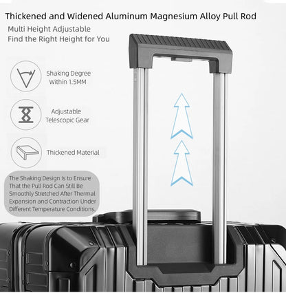 All Aluminum Magnesium Hardshell Carry On Luggage with Lock, Airline Approved Hardside Carry on Suitcase with Spinner Wheels, Checked Metal Rolling Luggage Case for Travel, Business
