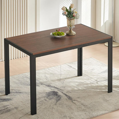 47" Dining Table, 4-Person Indoor Walnut Wood Grain Effect Table with Metal Legs, Rectangular Kitchen Table for Dining Room, Kitchen, Home Office, and Small Spaces