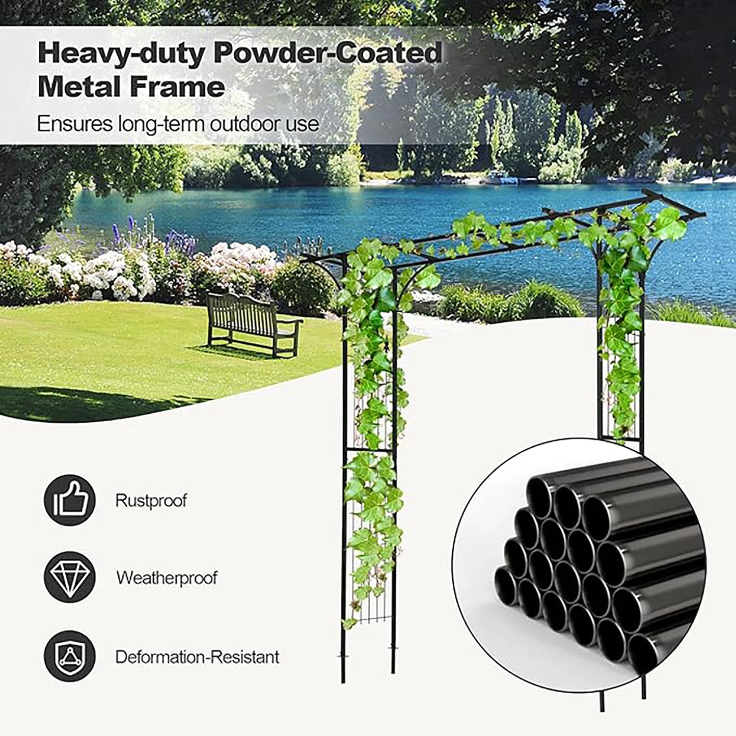 Gymax Outdoor Garden Arch Flowers Climbing Plants Trellis Metal Wedding Archway