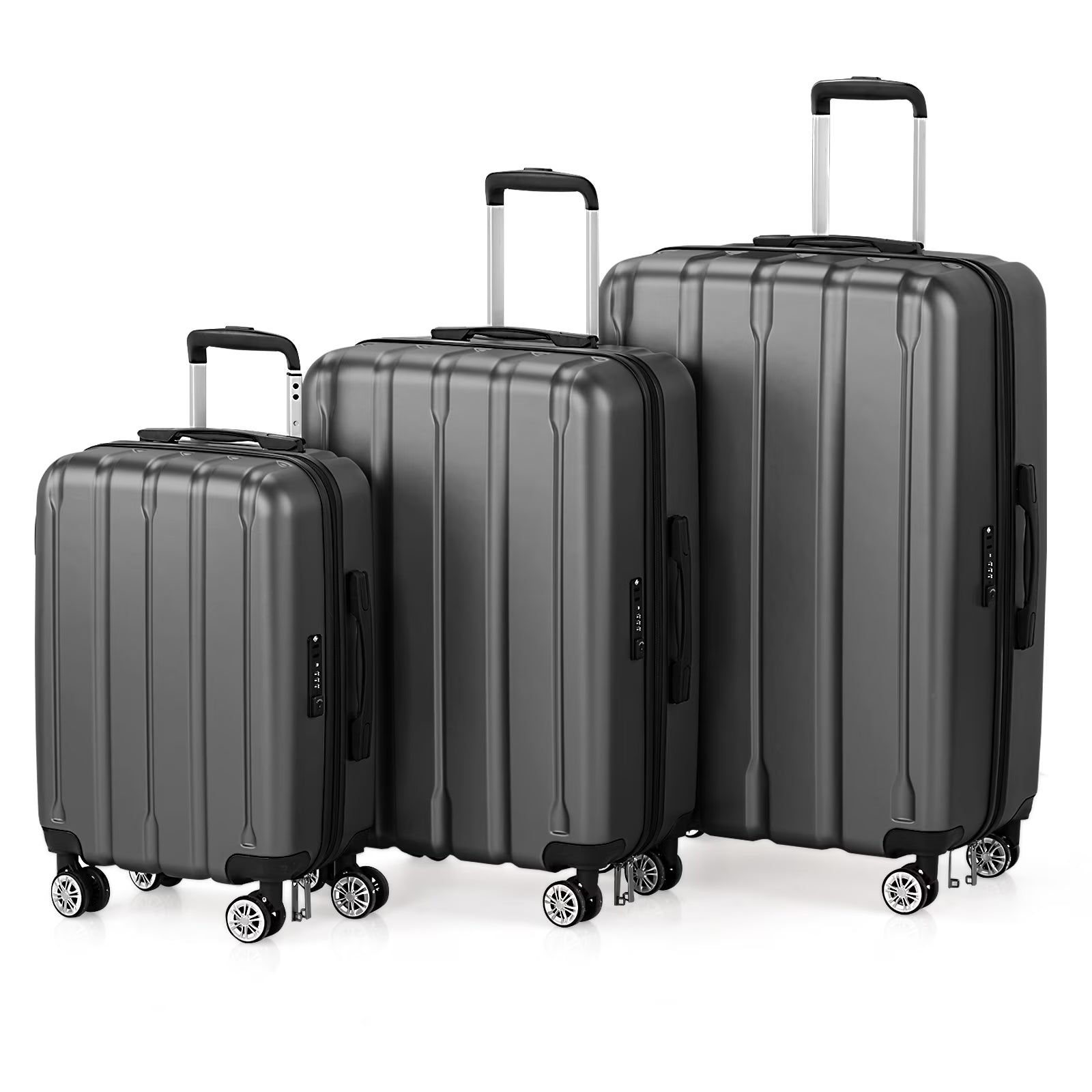 UBesGoo 3 Piece Hardshell Luggage Set, ABS Hardside Lightweight Trolley Carry On Suitcase with TSA Lock Spinner Wheels, Dark Gray