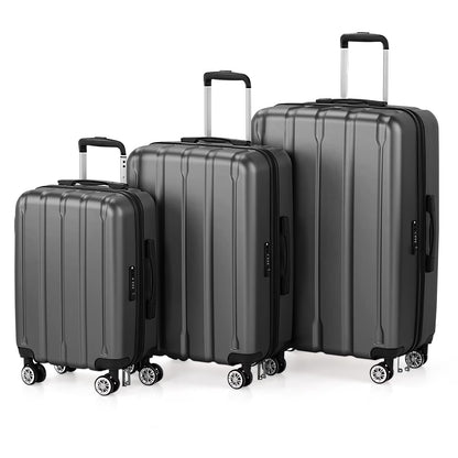 UBesGoo 3 Piece Hardshell Luggage Set, ABS Hardside Lightweight Trolley Carry On Suitcase with TSA Lock Spinner Wheels, Dark Gray