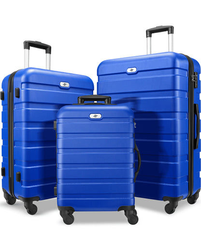 3 Piece Luggage Sets Hard Shell Suitcase Set with Spinner Wheels for Travel Trips Business 20" 24" 28", Navy Blue