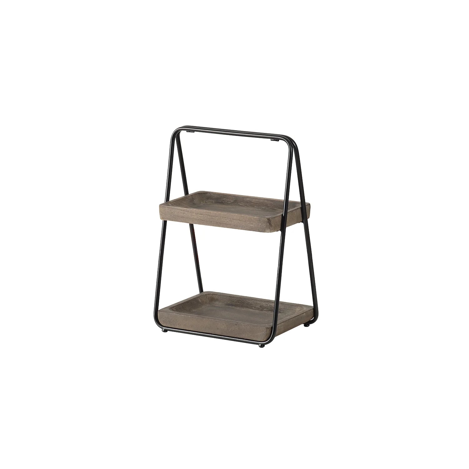 A& B Home 2 Tier Wood Decorative Tray with Metal Frame - Natural, Black Finish