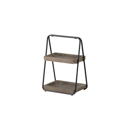 A& B Home 2 Tier Wood Decorative Tray with Metal Frame - Natural, Black Finish