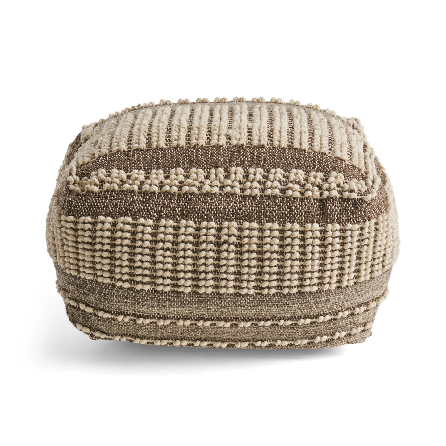 Hellen Boho Wool and Cotton Large Ottoman Pouf, Gray and White