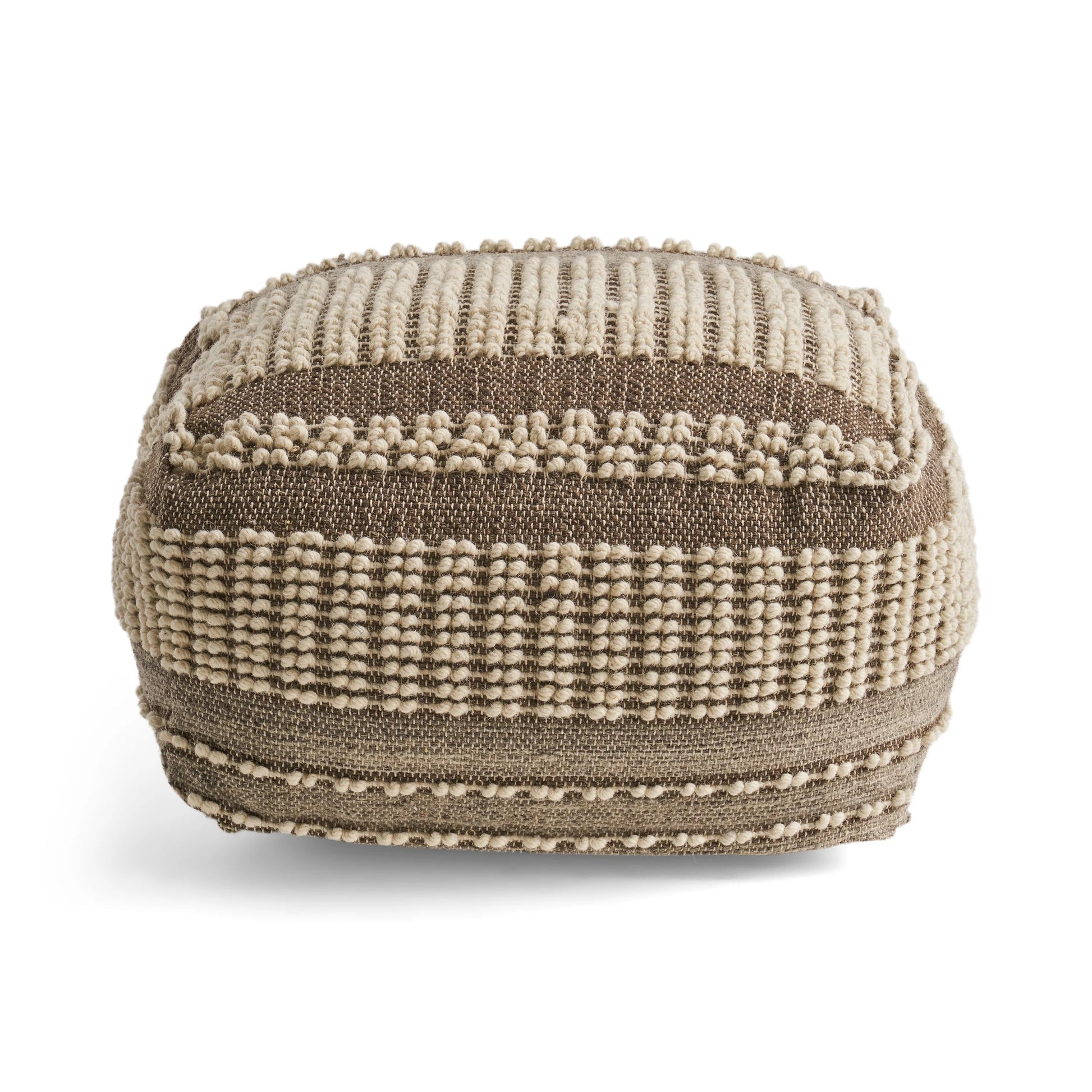 Hellen Boho Wool and Cotton Large Ottoman Pouf, Gray and White
