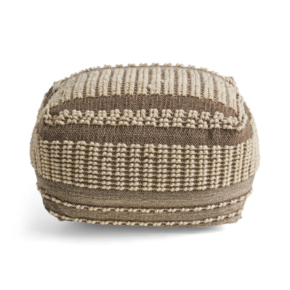 Hellen Boho Wool and Cotton Large Ottoman Pouf, Gray and White