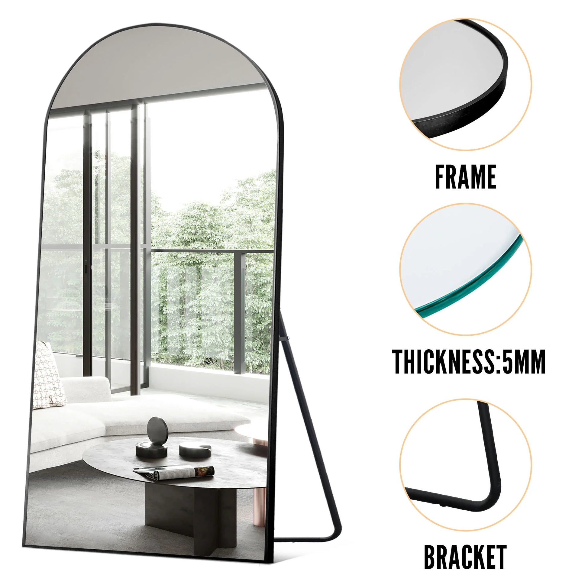 MAYEERTY 71"x32" Modern Aluminum Alloy Arch Full Length Floor Mirror Full Oversize Mirror,Black