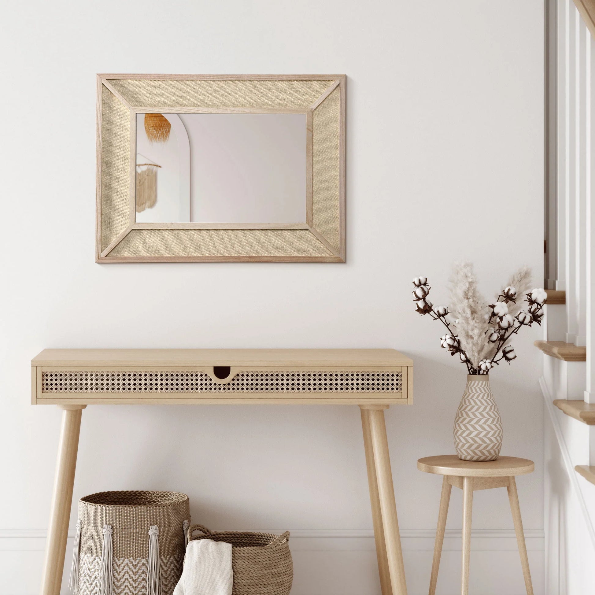 Better Homes & Gardens 18" x 24" Rectangle Woven Rattan Frame Wall Mirror in Natural Color