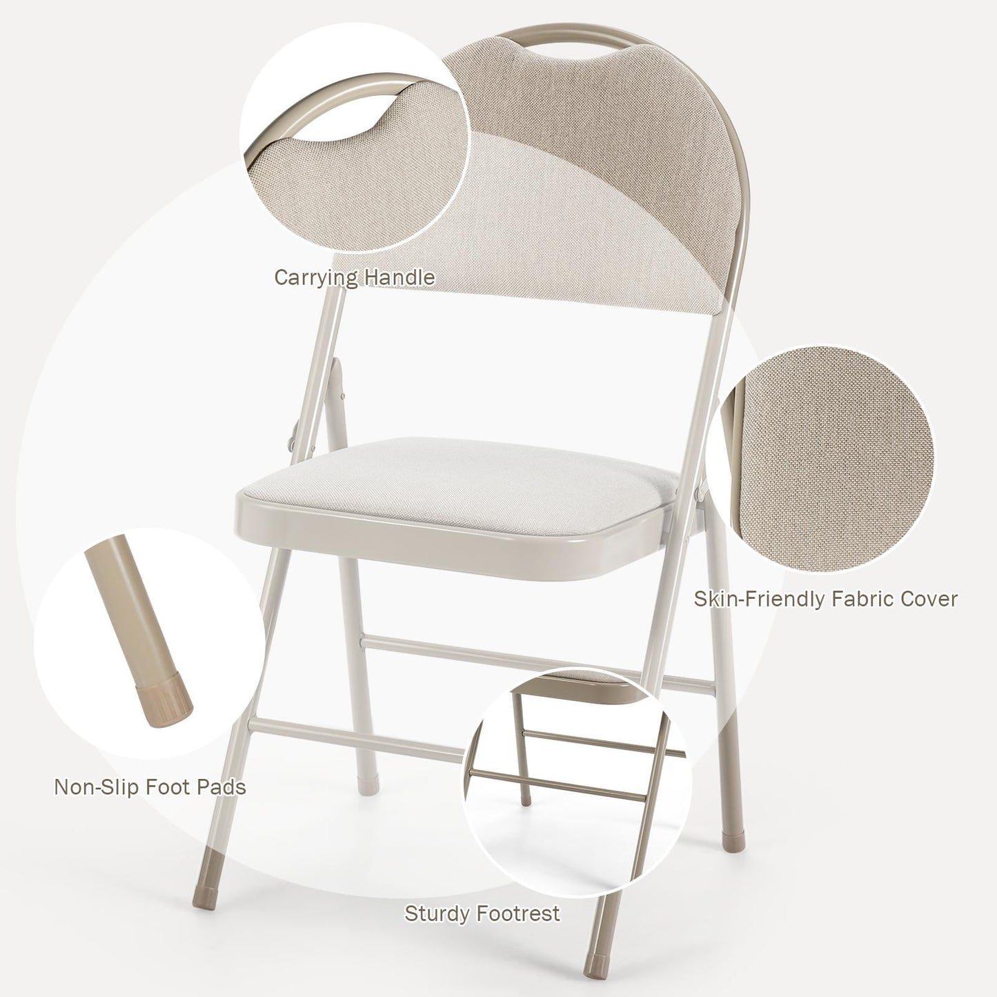 Giantex 6-Piece Commercial Folding Chairs w/Upholstered Padded Seat & Back, Fabric Seating for Home Office Wedding Party, Grey