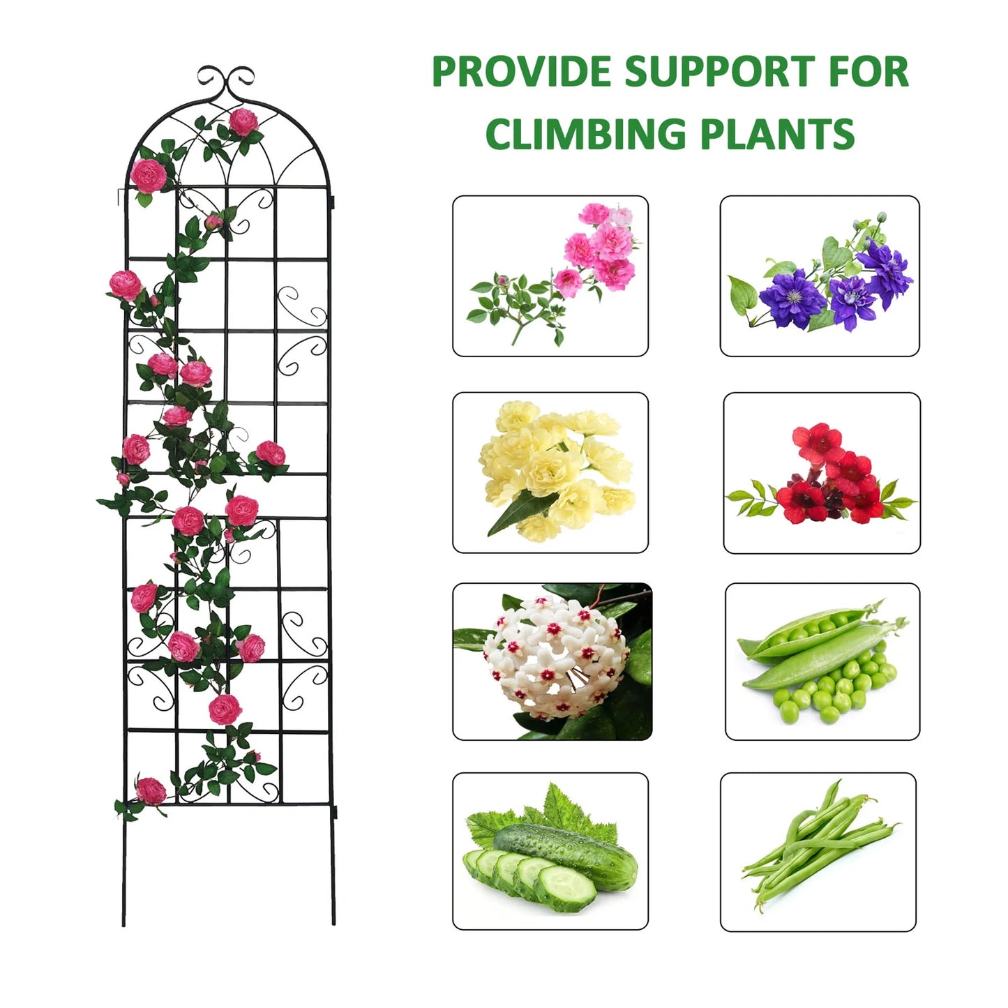 Miniyam 4 Pack Garden Trellis for Climbing Plants, 86.7" X 19.7" Rustproof Sturdy Black Iron Trellis for Potted Plants
