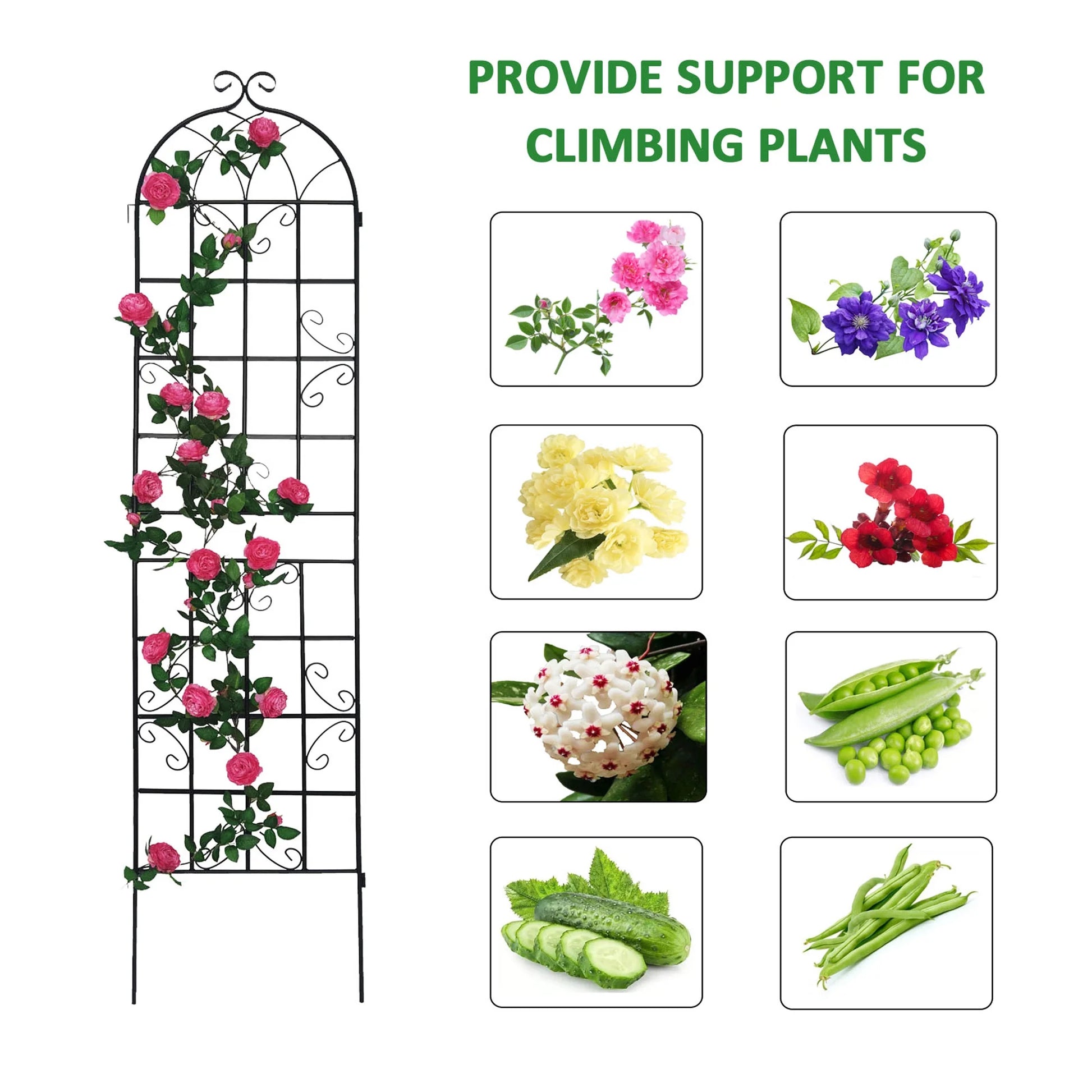 Miniyam 4 Pack Garden Trellis for Climbing Plants, 86.7" X 19.7" Rustproof Sturdy Black Iron Trellis for Potted Plants