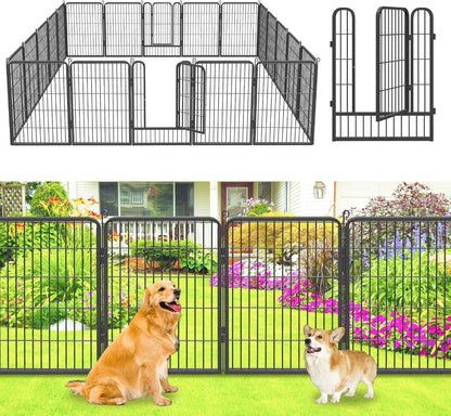 Jhsomdr Garden Fence Outdoor 22ft(L)32in(H) No Dig Fence Panels with Gate, 10 Panels Decorative Garden Fencing Metal Animal Barrier Fence Flower Bed Fencing for Patio Backyard