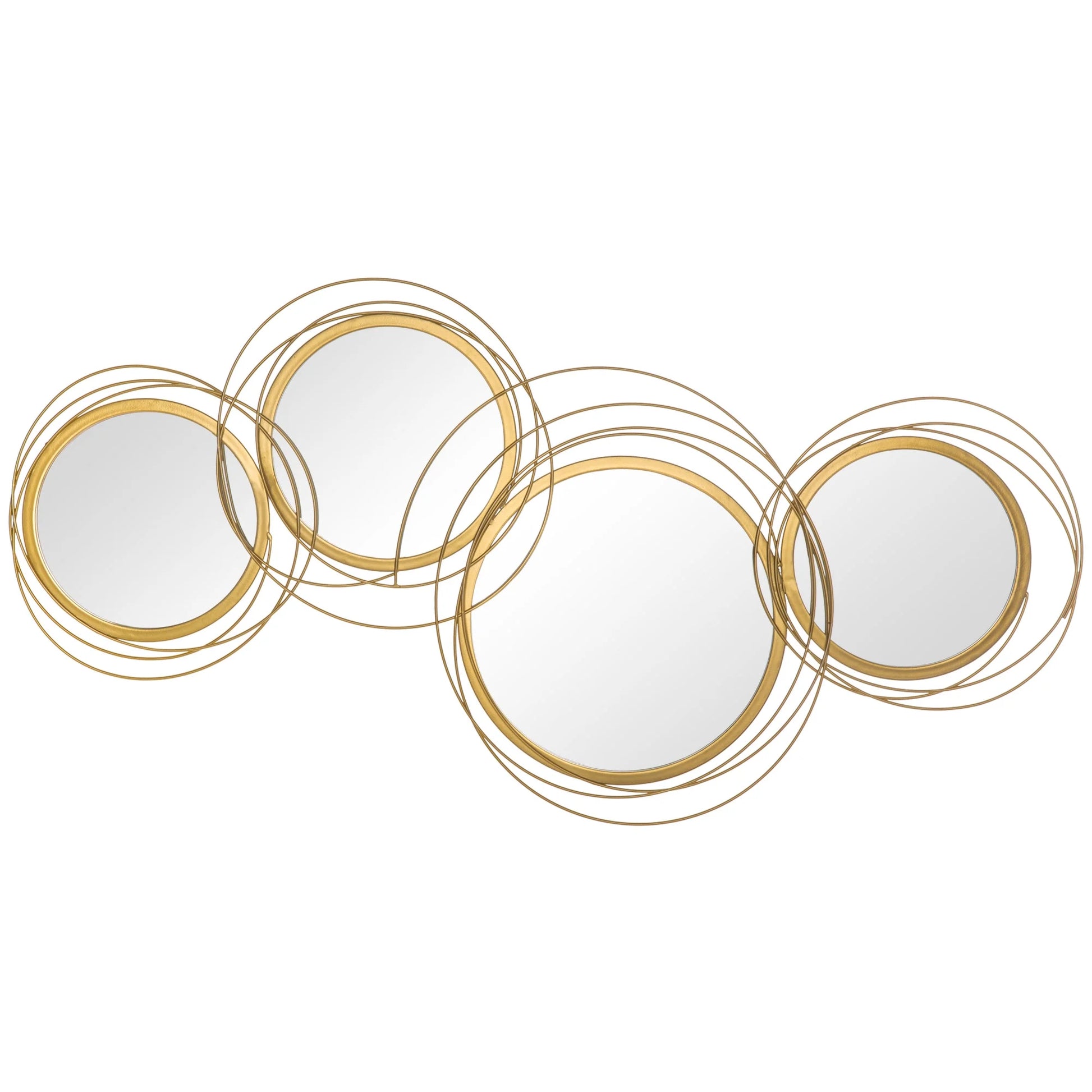 HOMCOM Metal Wall Art 42.25" in Round Wall Mirror, Gold