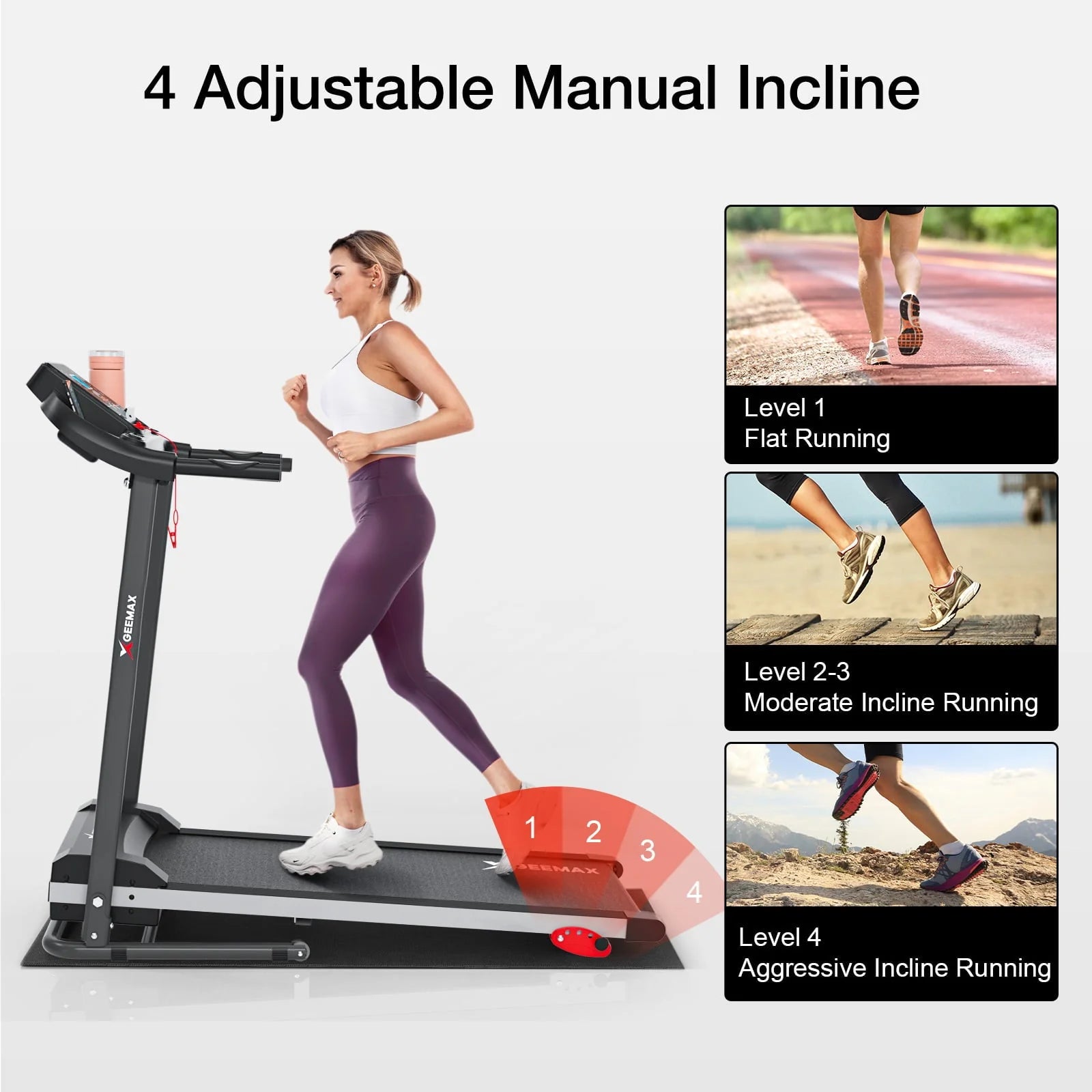 GEEMAX Electric Motorized Treadmill with 4 Incline Levels, Speakers, bluetooth, APP Control, LCD and Pulse Monitor for Home Office Walking Running , 220 LB Max Weight - T12C5