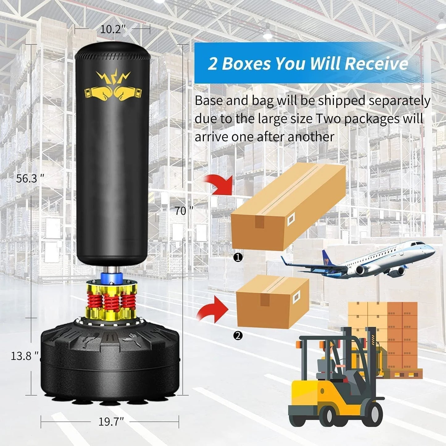 Punching Bag with Stand Adult 70", 205lbs Boxing Bag, Shock Absorber, Suction Cup Base, Punching Bag Stand for Adult, Standing Kickboxing Bag for Home Office Gym, without Boxing Glove