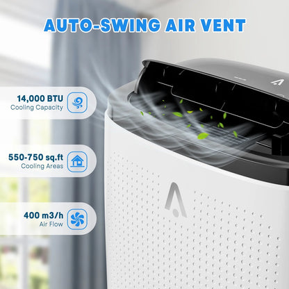 Lumiparty 14000 BTU Portable Air Conditioner with Remote Control, Cools up to 750 Sq.ft,3-in-1 Portable AC w/Dehumidifier, Fan & Sleep Mode, for Home Office, Black