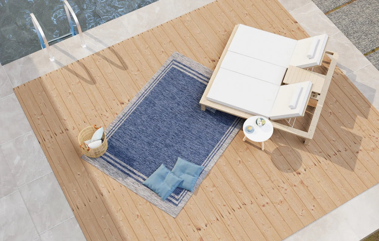 Beverly Rug Indoor/Outdoor Area Rugs, Waterproof Patio Porch Garden Carpet, Azure Blue, 9'x12'