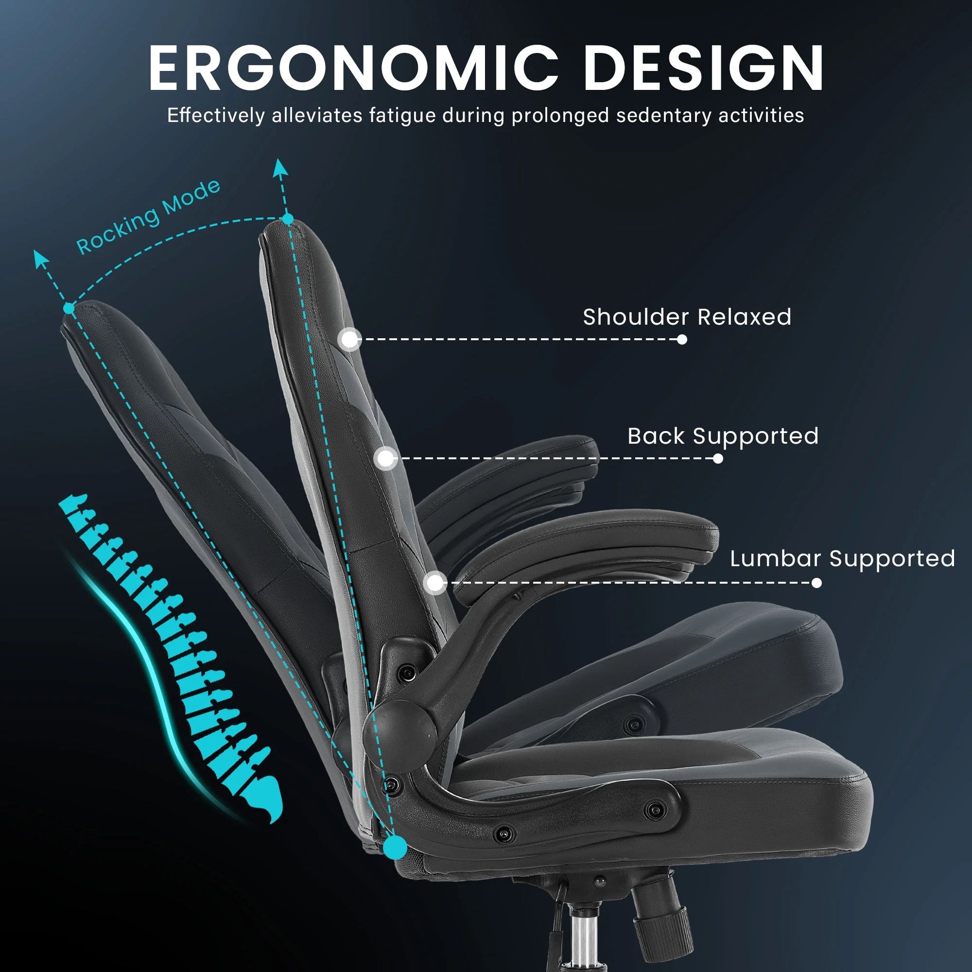 JONPONY Ergonomic Gaming Desk Chair - Adjustable PU Leather Swivel Racing Chair with Flip-up Armrests for Home Office and Entertainment, Perfect for Adults, Kids, and Gamers, Black Red