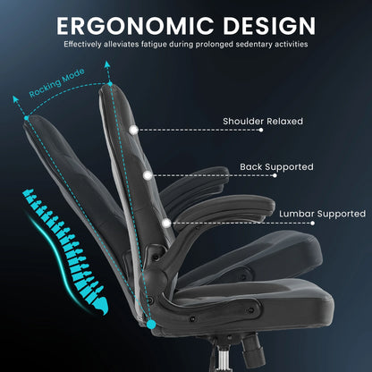 JONPONY Ergonomic Gaming Desk Chair - Adjustable PU Leather Swivel Racing Chair with Flip-up Armrests for Home Office and Entertainment, Perfect for Adults, Kids, and Gamers, Black Red