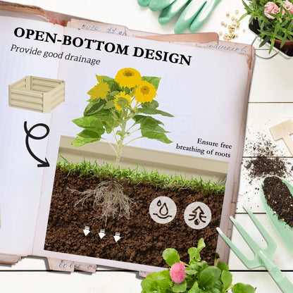 Outsunny Galvanized Raised Garden Bed,24" X 24" X 11.75" Outdoor Planter Box with Trellis Tomato Cage and Open Bottom for Climbing Vines,Vegetables,Flowers In Backyard,Garden,Patio,Cream,White Steel