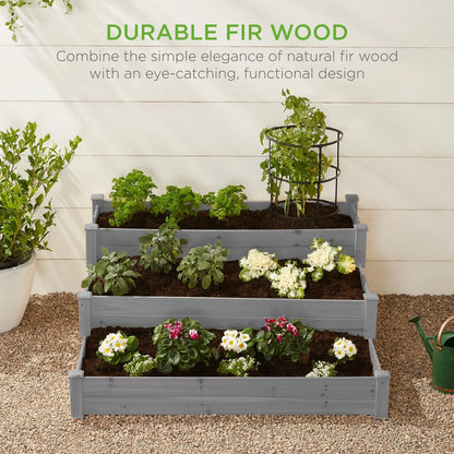 Best Choice Products 3-Tier Fir Wood Raised Garden Bed Planter for Plants, Vegetables, Outdoor Gardening - Gray