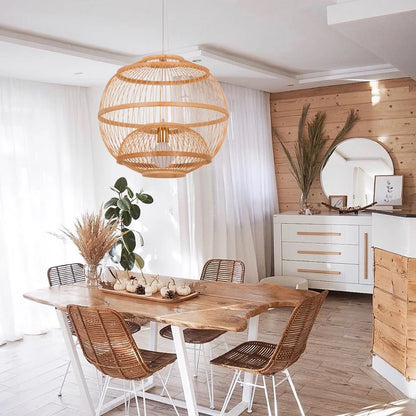 Arturesthome 1-Lights Bamboo Handmade Globe Hanging Light Lampshade Decor for Kitchen Island E26/27