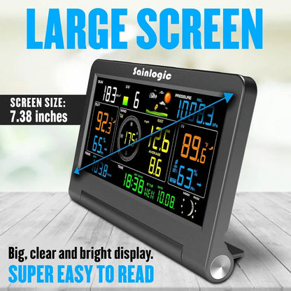 Sainlogic Weather Station Wireless Indoor Outdoor with Color Display,Rain Gauge,Wind Speed/Direction,Temperature,Humidity,Air Pressure,Forecast,Moon Phase,Alarm Clock(No WiFi)